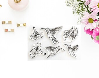 Hummingbird Stamp Set, Bird Stamp Set, Summer, Scrapbooking, Art Journaling, Stationery, Traveler's Notebook, 4x6