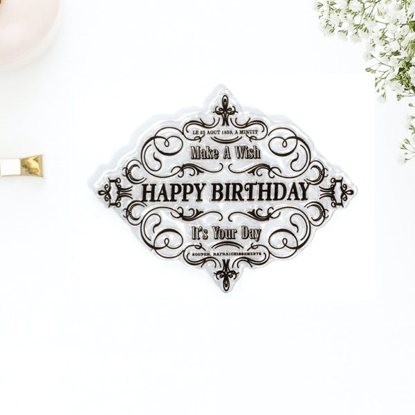 Happy Birthday Stamp | Birthday Cards | Happy Birthday Clear Stamp | Birthday Stamps | Birthday Scrapbook Stamping | Vintage