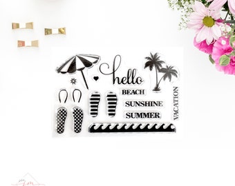 Beach Stamp Set | Summer Stamp Set | Flip Flops | Beach | Nautical | Clear Stamp Set | Palm Tree | Summer | 4x6