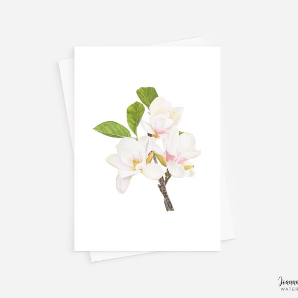 White Magnolia Greeting Card | Birthday Card | Thank You Card | Watercolor Flower Greeting | Watercolor Floral Painting | Magnolia Card