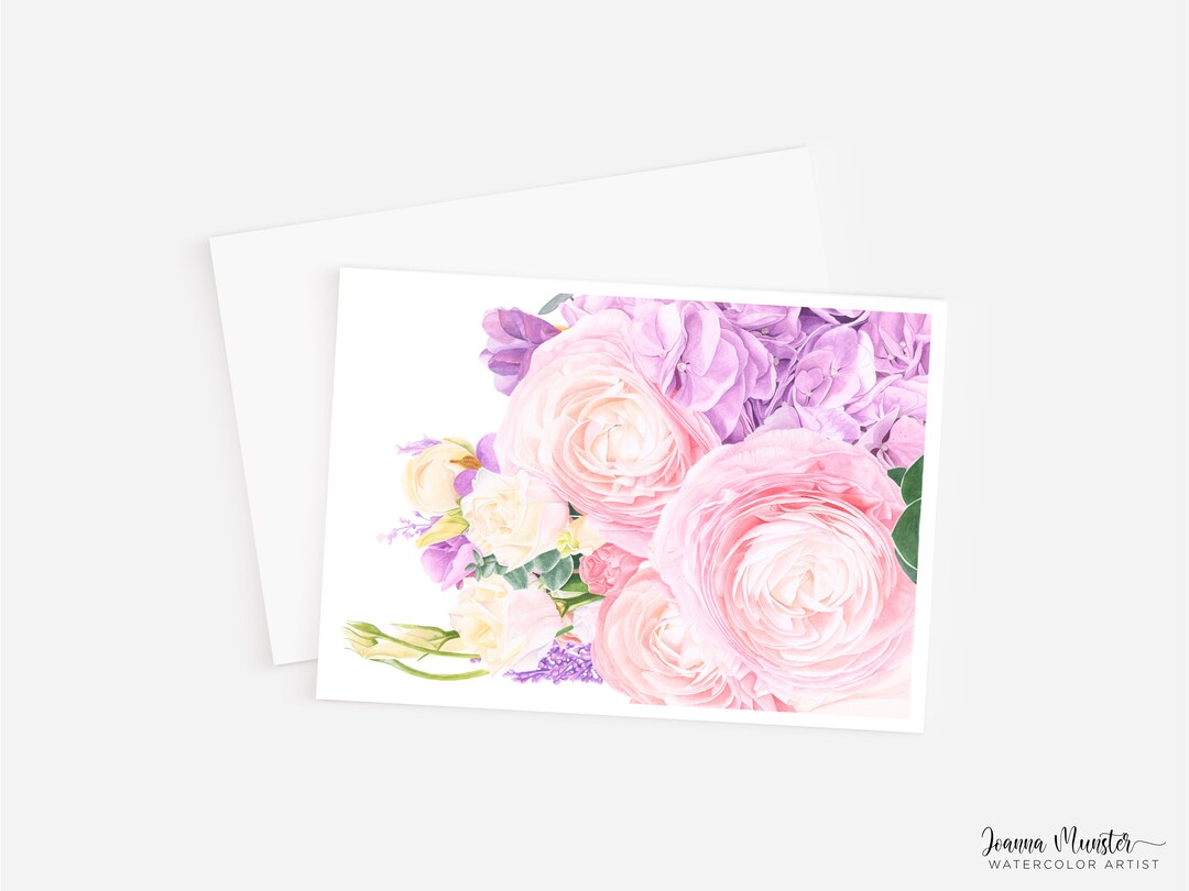 Peony Bouquet Greeting Card Birthday Card Thank You Card Watercolor ...