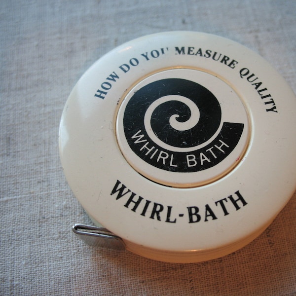 Vintage Whirl Bath Advertising Tape Measure Made in West Germany Celluloid rollfix brand Sewing Collectible