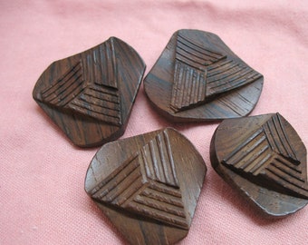 Larger Vintage Set Faux Wood Buttons Set of 4 sewing crafts Country Primitive Farm House Assemblage Slow Stitch