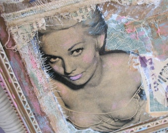 Mixed Meida Collage / The Cheapest and Best / Kim Novak Vintage Paper Paint Found Paper OOAK Original Framed