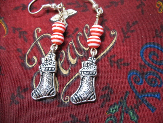 Christmas Stocking with Peppermint Stripe Beads D… - image 1