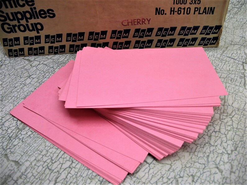 20 Cherry Pink Vintage Index Cards / Note Cards / Unlined Etsy