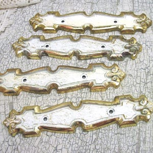 Vintage Furniture Drawer Hardware Back Plates: White Enamel and Brass Tone Shabby French Provincial Style