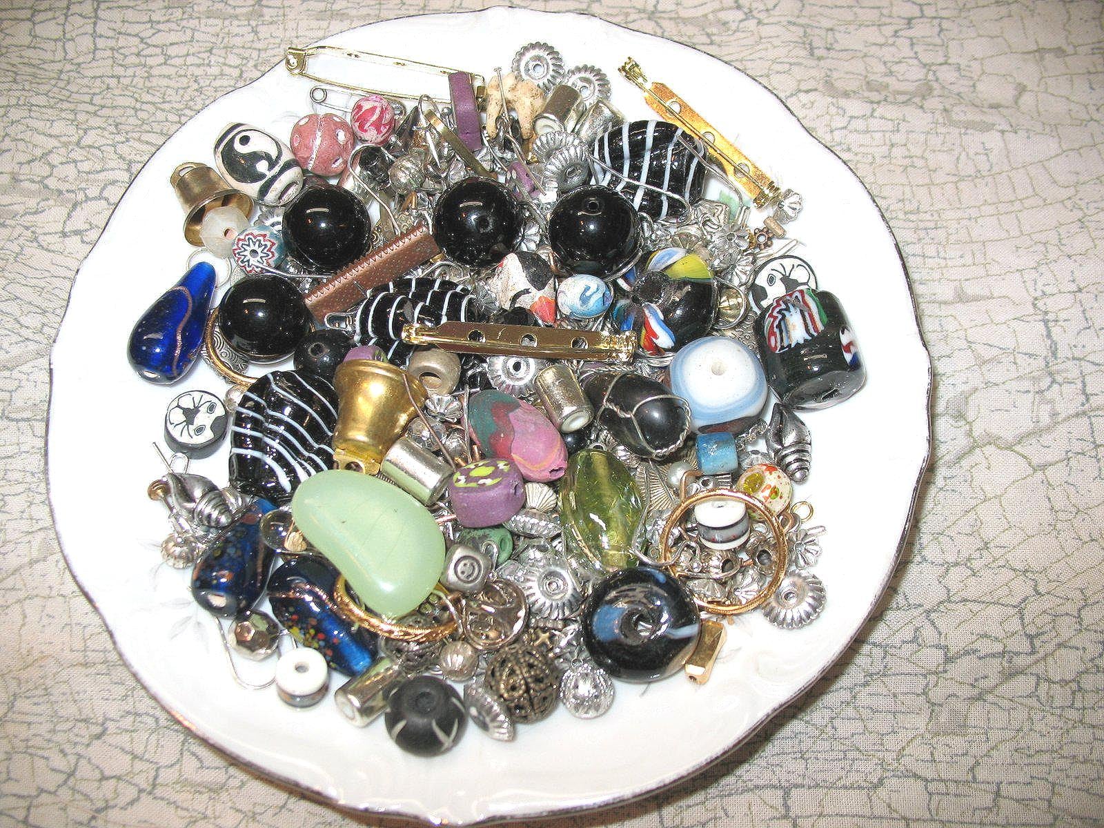 1 Vintage Supply Lot of Assorted Salvaged Beads, Findings, Parts & Pieces Soup Your Choice Upcycle Art Craft Jewelry Making