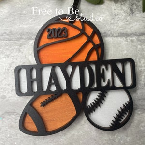 Sports Ornament for Kids with multiple sports Baseball, Softball, Basketball, Soccer, Football, Hockey, Volleyball updated for 2023