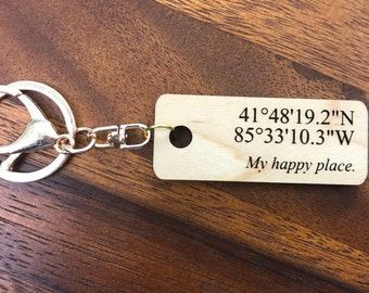 Custom Coordinate Keychain Gift for Grads, Dads, Birthdays, and more with GPS Coordinates