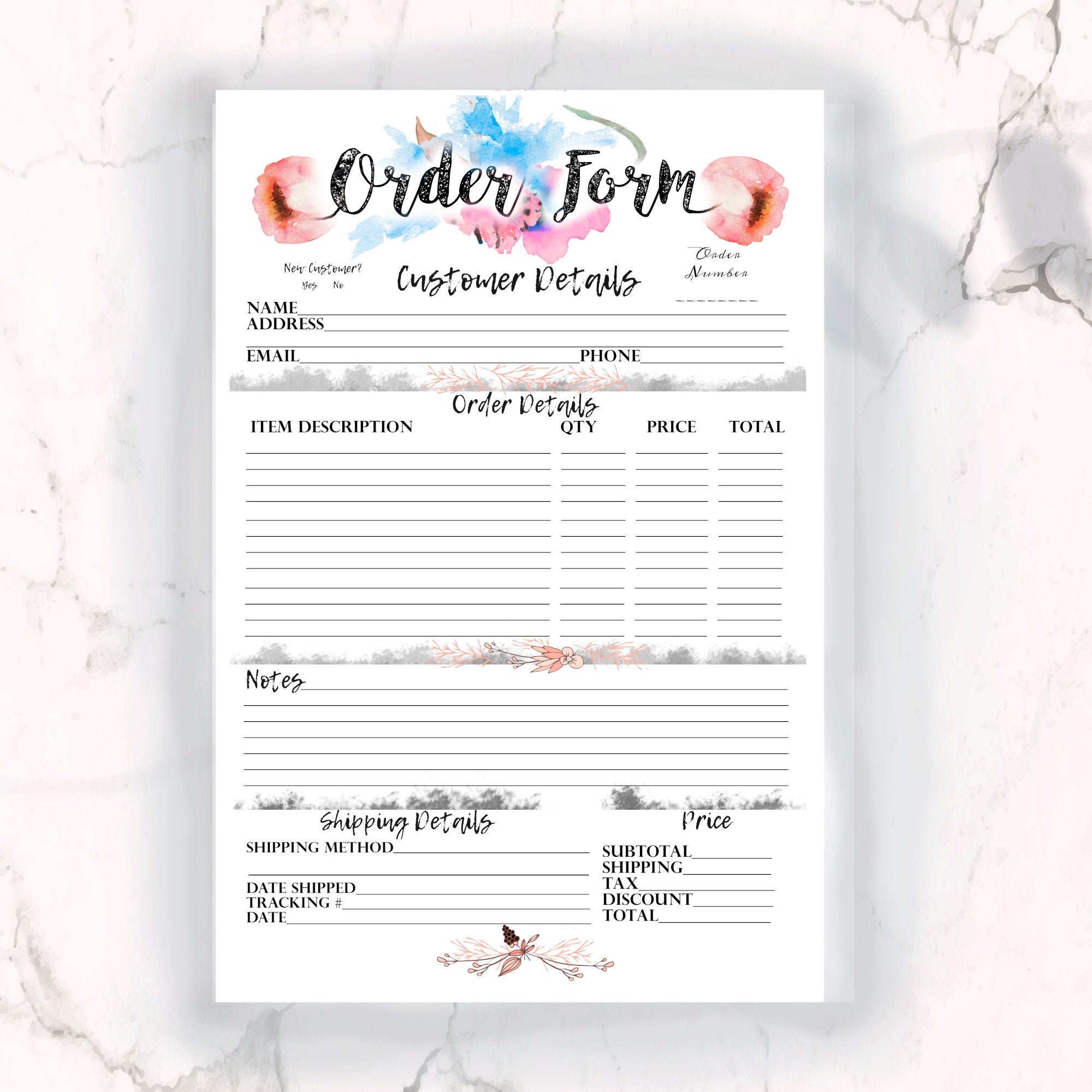 Craft Order Form Order Form Printable Order Form Printable Etsy
