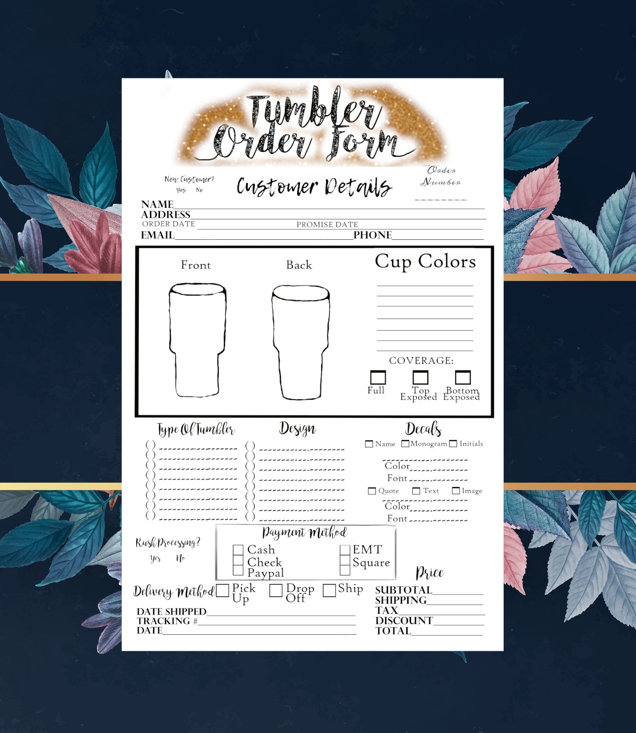tumbler order form order form tumbler order form template etsy