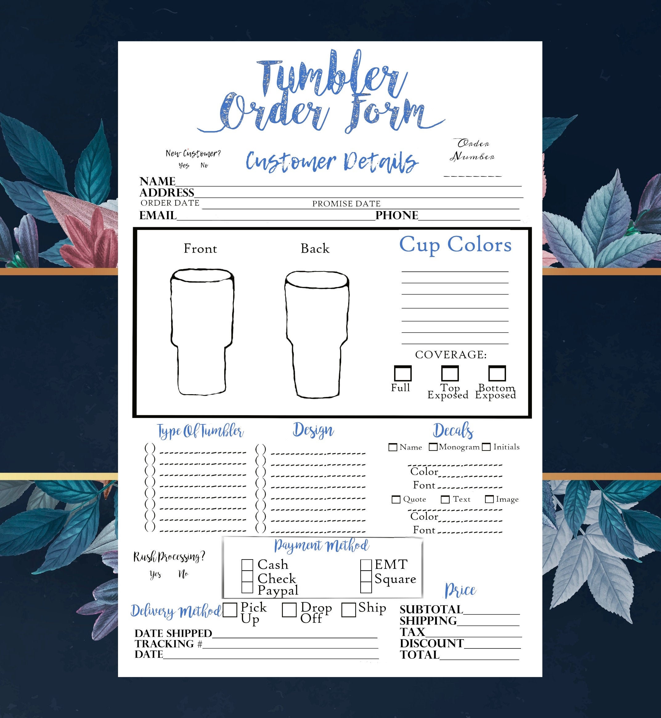 tumbler order form order form tumbler order form template