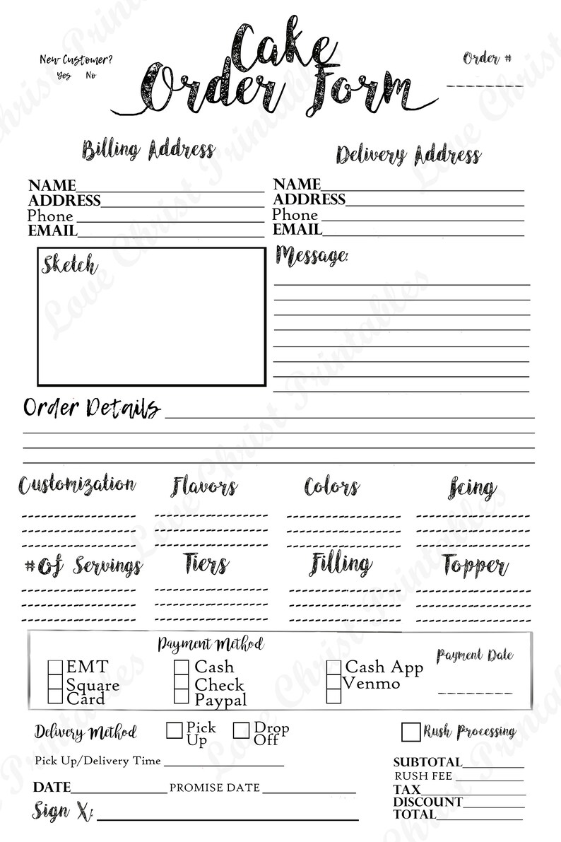 Cake Order Form Template Free