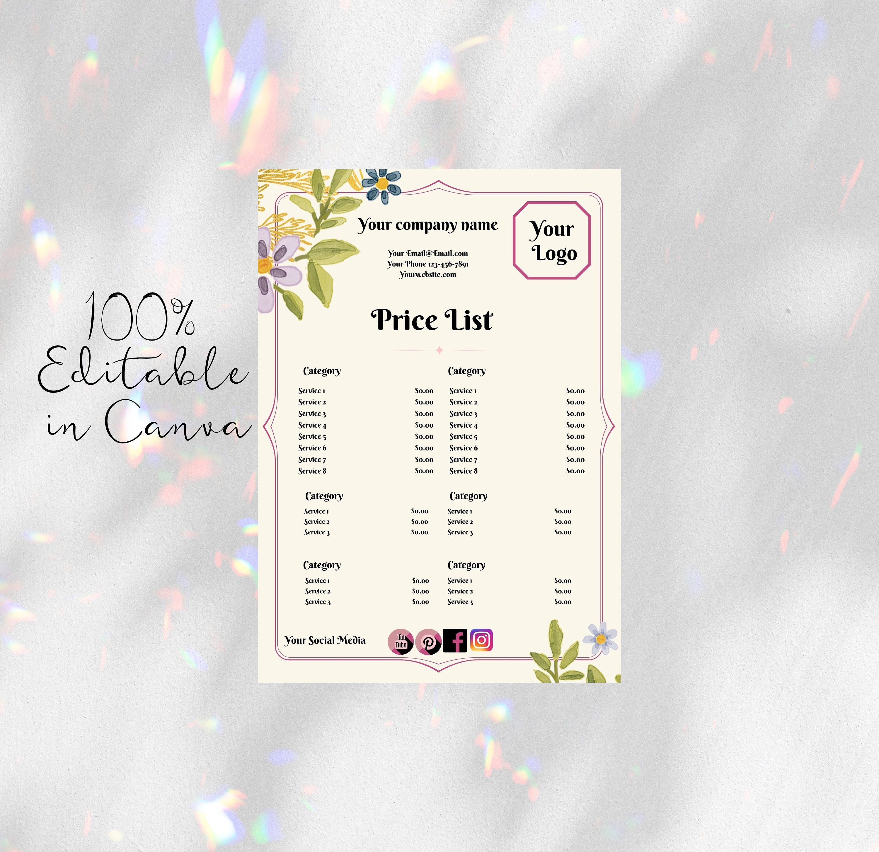 Vinyl price list editable vinyl design price list price list | Etsy