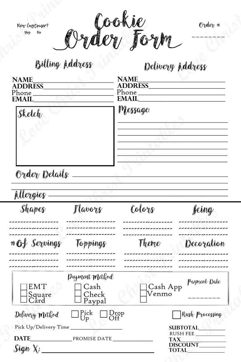 cookie business planner cookie order form bakery order form etsy