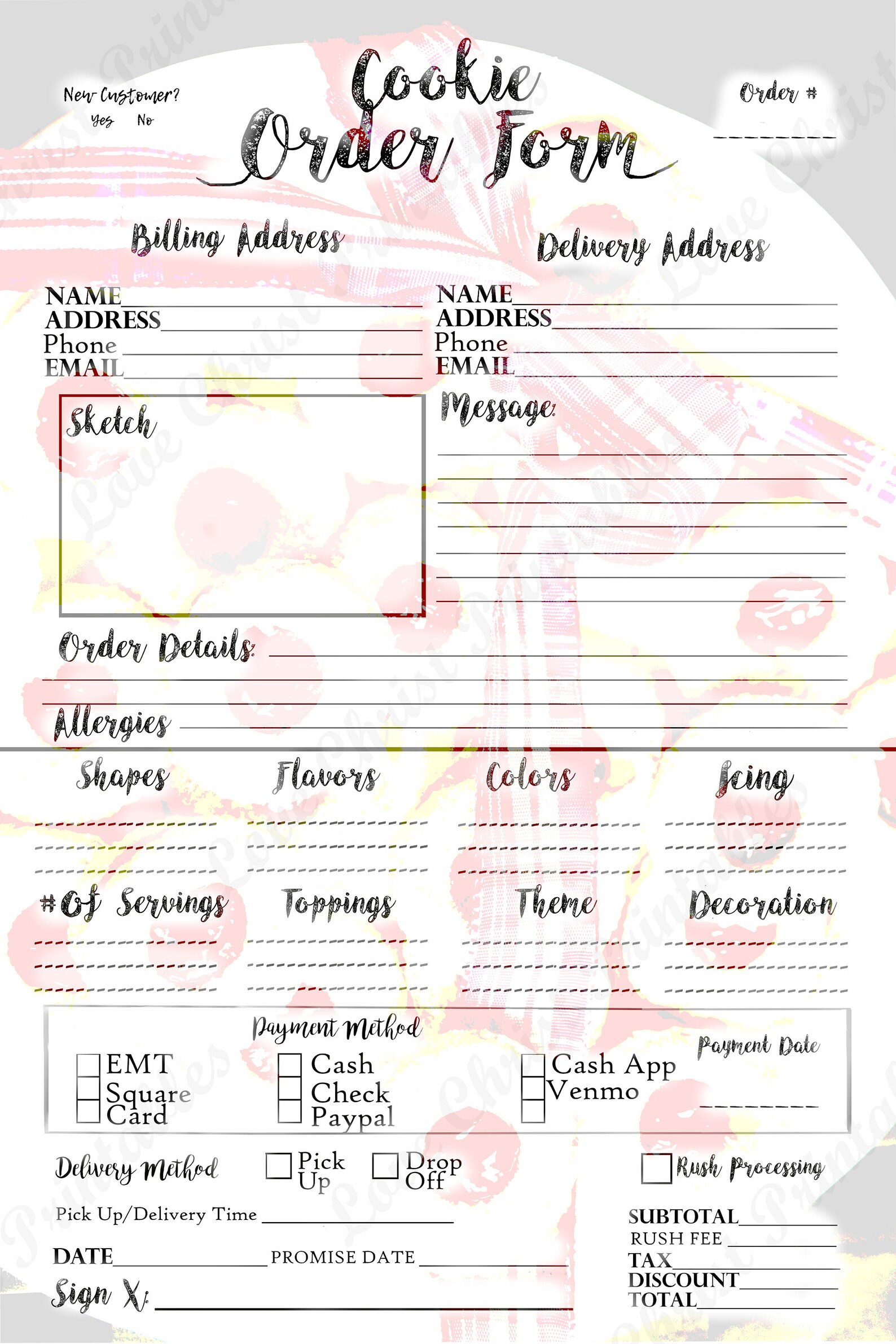 Cookie Order Form Bakery Order Form Craft Order Form Order Etsy