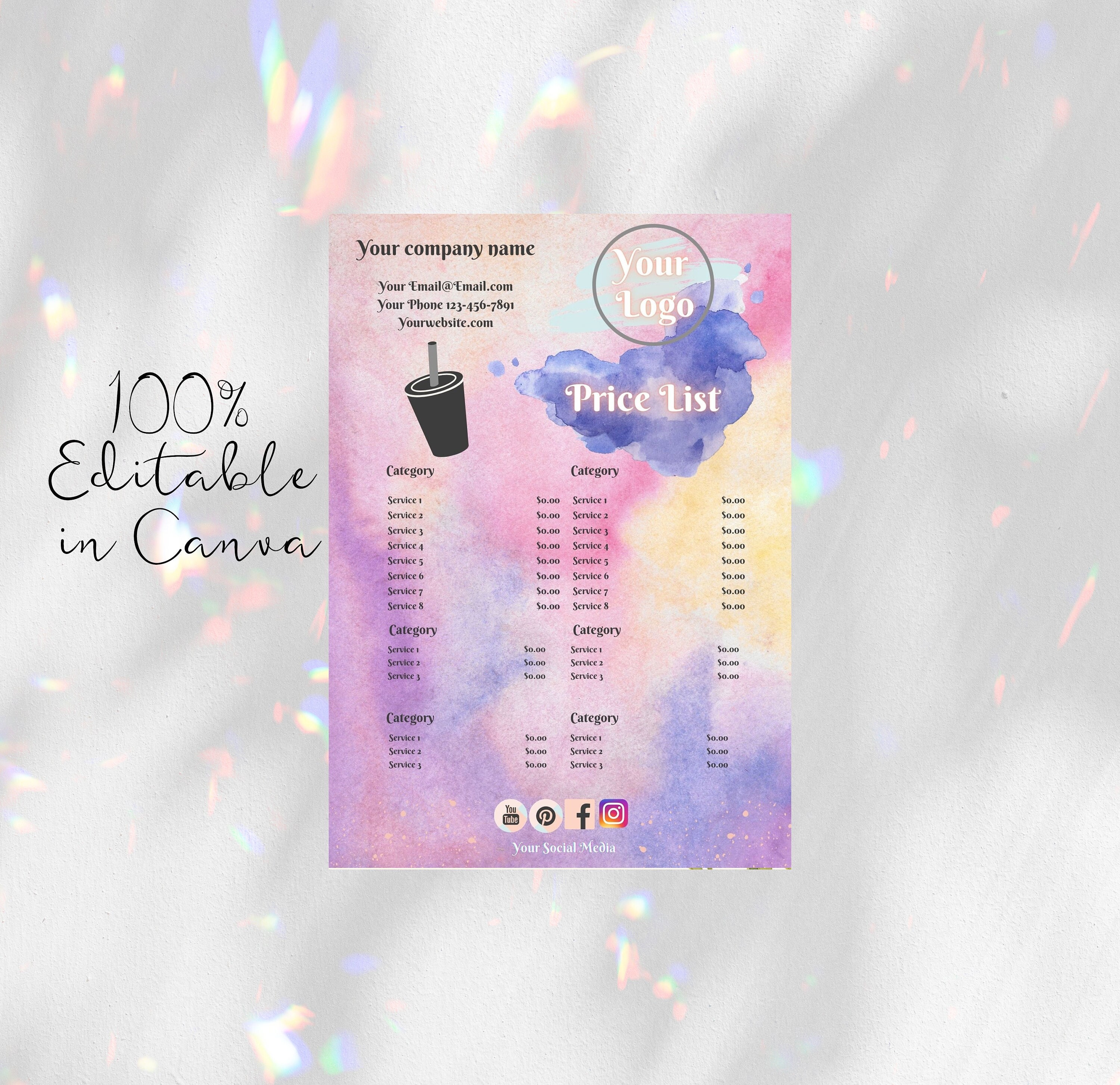 Price list template for tumblers services price list vinyl Etsy