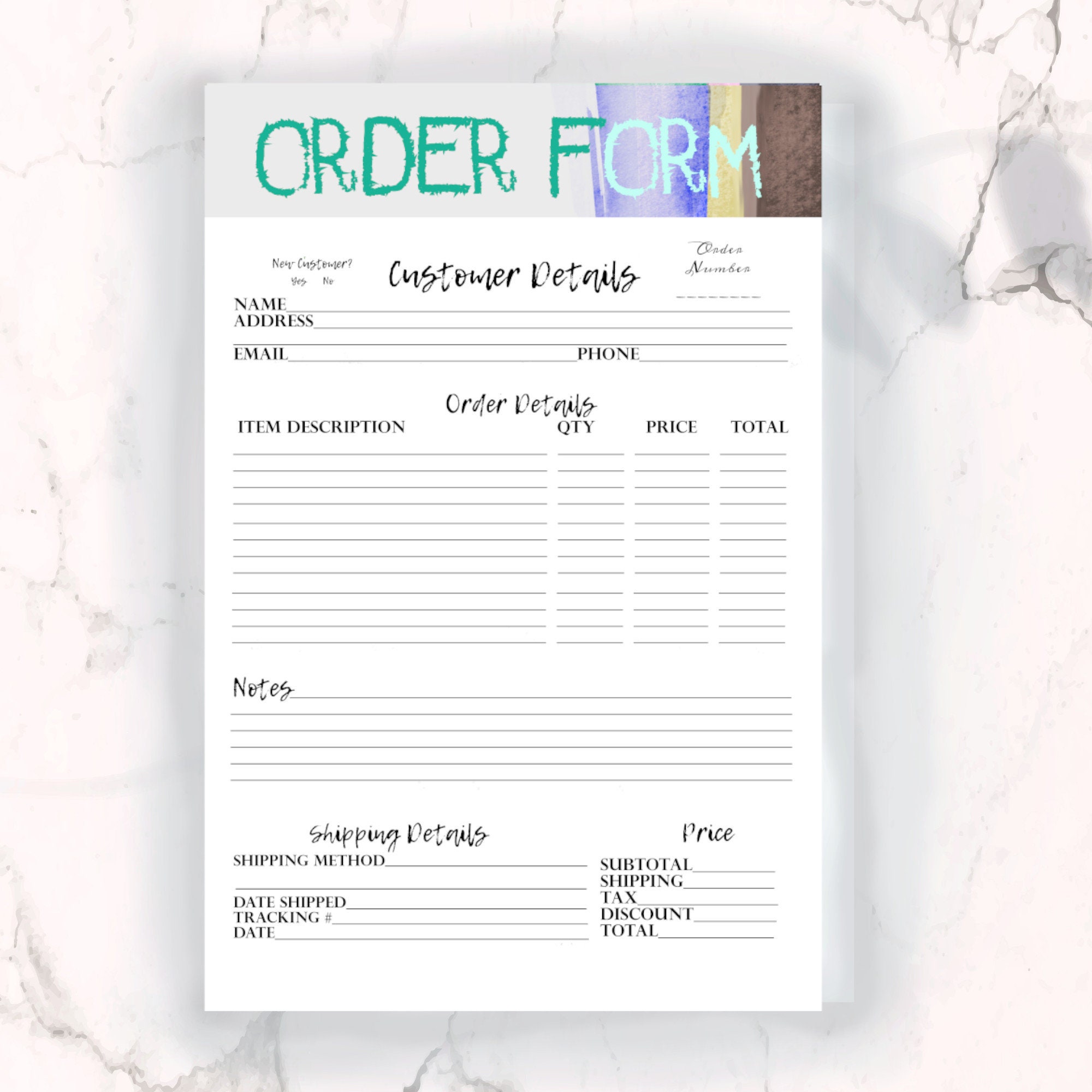 Printable Free Craft Order Form Template