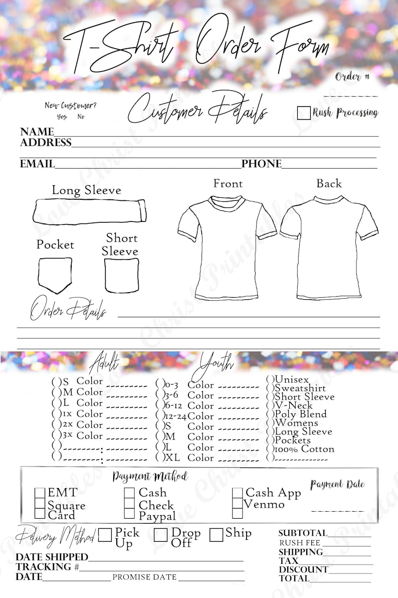 Custom Shirt Order Form Template Free