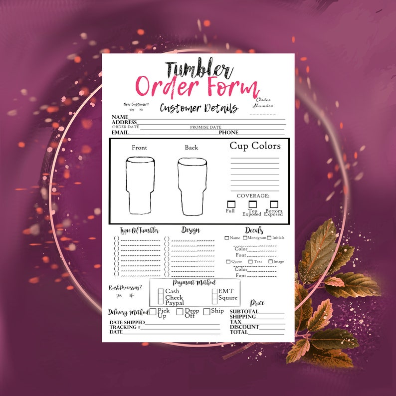 tumbler order form order form tumbler order form template