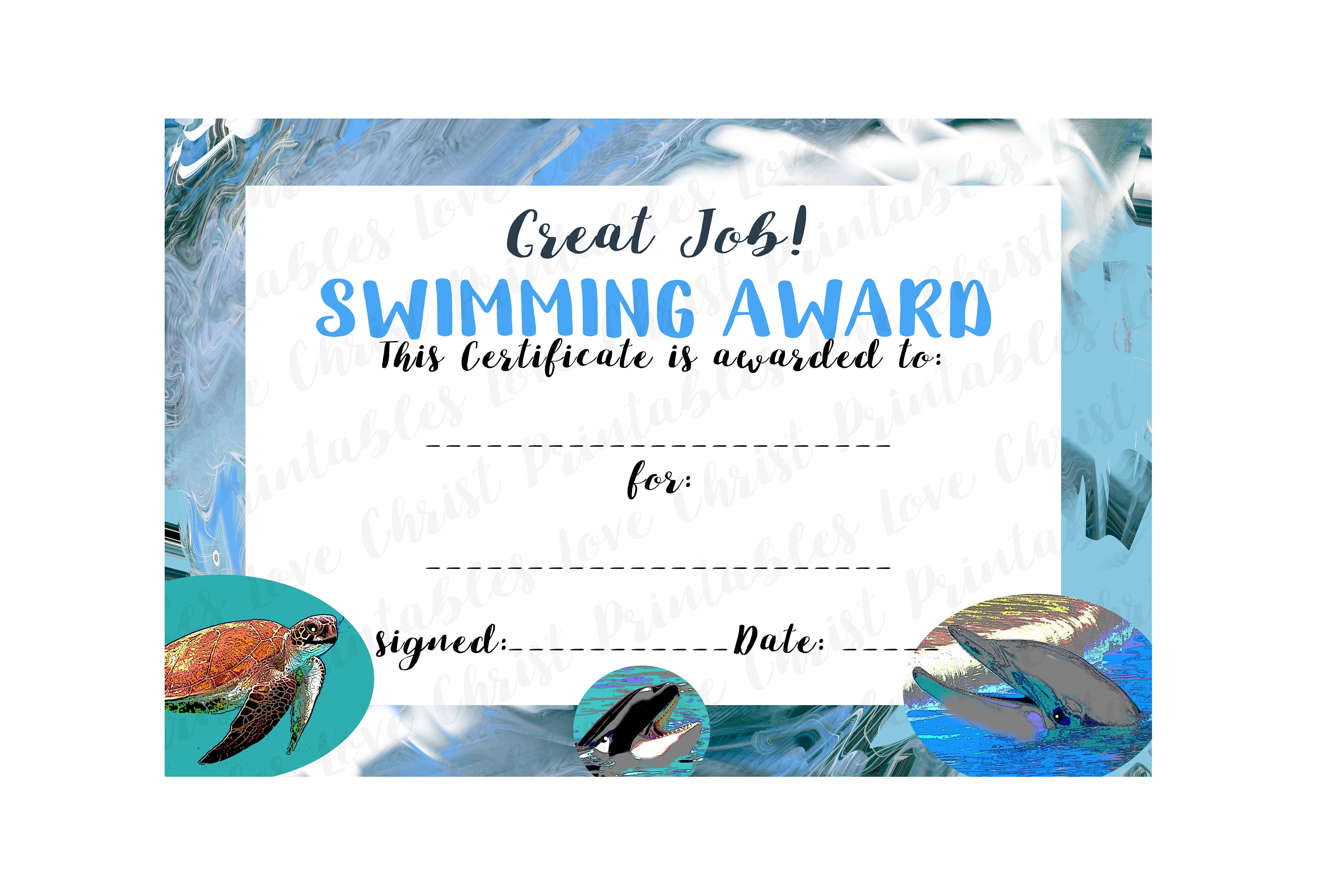 Swimming certificate certificate of completion swim team Etsy