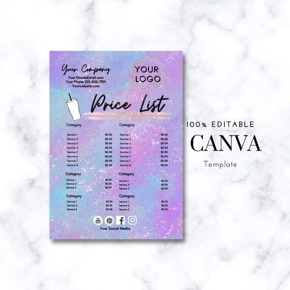 Price List Template for Tumblers Services Price List Vinyl Etsy