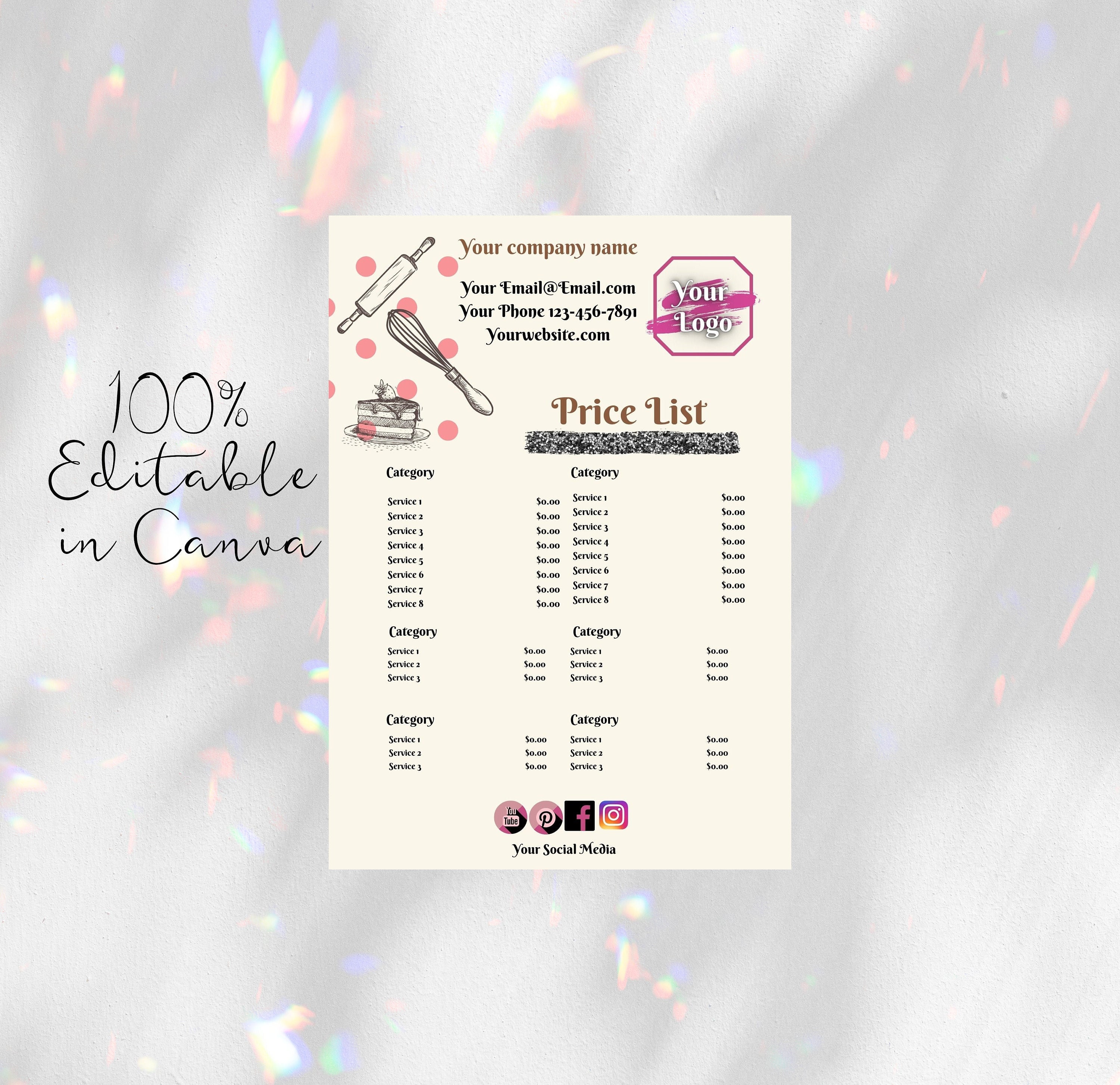 Baker price list template bakery price list template service Etsy
