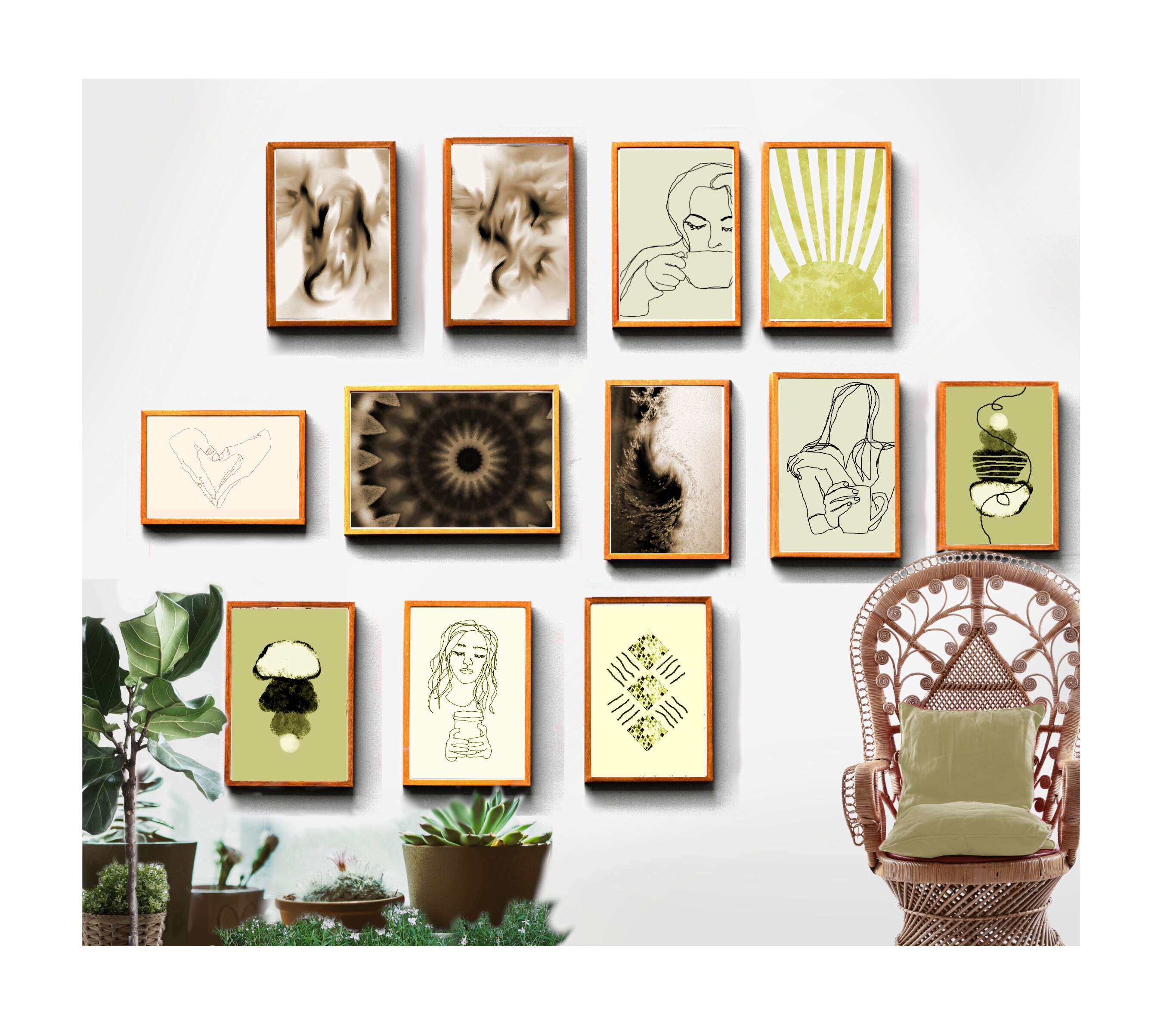 Gallery wall set large artwork eclectic wall art abstract | Etsy