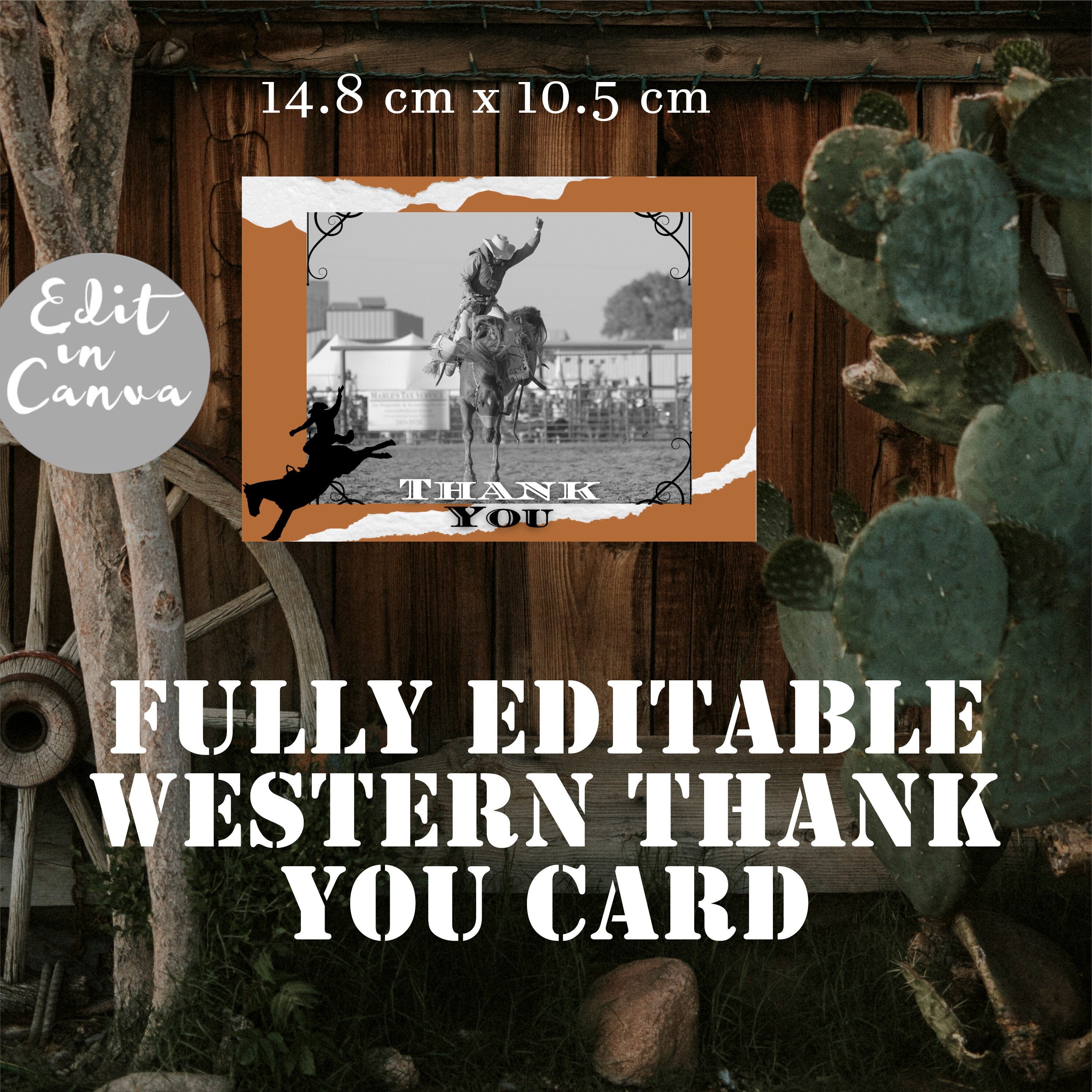 Digital editable thank you cards rodeo cowboy thank you | Etsy