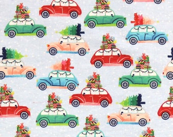 Christmas Tree Cars, Vintage Car Fabric, Flannel Fabric By The Yard, Rag Quilt Flannel, Vehicle Fabric, Flannel Christmas Fabric, RTS Gifts