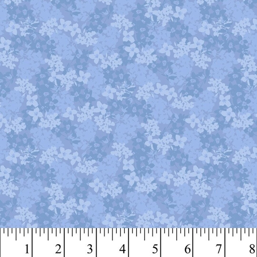 Blue Floral Fabric, Blue Blender Fabrics, Blue Floral Cotton Fabric