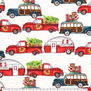Christmas Flannel, Christmas Truck Fabric, Red Truck Fabric, Christmas Red Truck Fabric, Camping Quilting, Rag Quilt Fabric, Retro Trailers