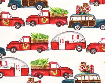 Christmas Flannel, Christmas Truck Fabric, Red Truck Fabric, Christmas Red Truck Fabric, Camping Quilting, Rag Quilt Fabric, Retro Trailers