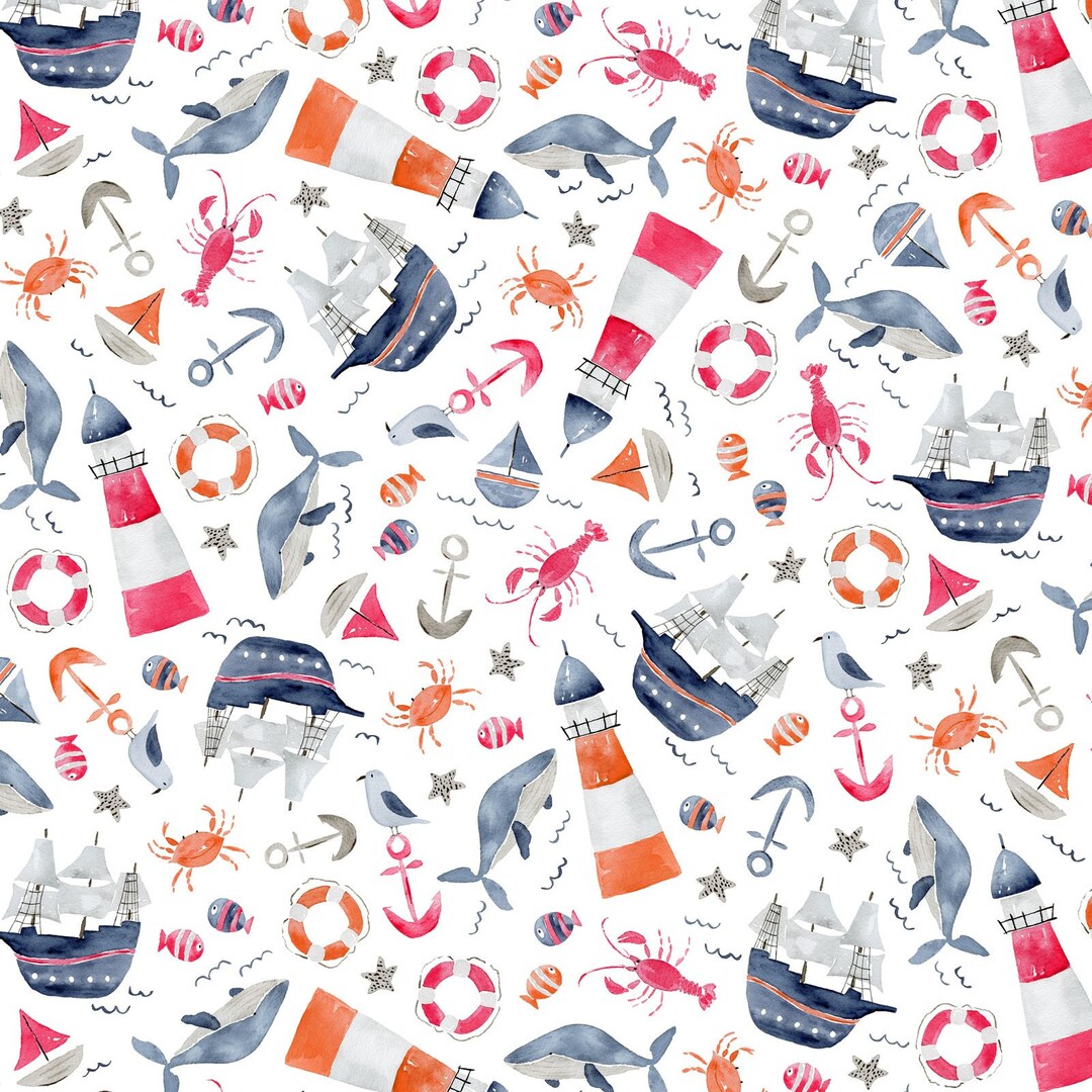 Whimsical Pirate Fabric, Nautical Quilting Fabric, Fabric by the Yard