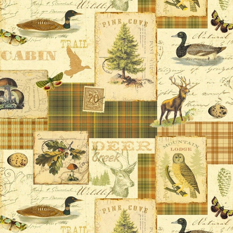 Cabin Fabric Woodland Fabric Lodge Cabin Decor Owl Etsy