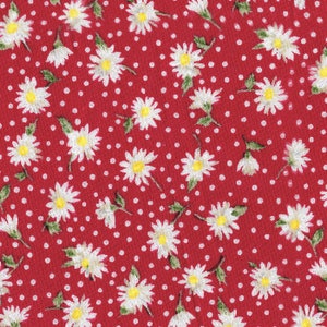Daisy Fabric, Floral Quilting Fabric, White Daisy Material, Red Daisy Fabric, Modern Quilting, Red Floral Material, Girl Summer Dress Fabric