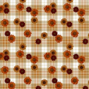 Sunflower Material, Fall Fabric, Fall Harvest Fabric, Fall Sunflowers, Autumn Fall Harvest, Autumn Quilting Fabric, Plaid Sunflowers, RTS