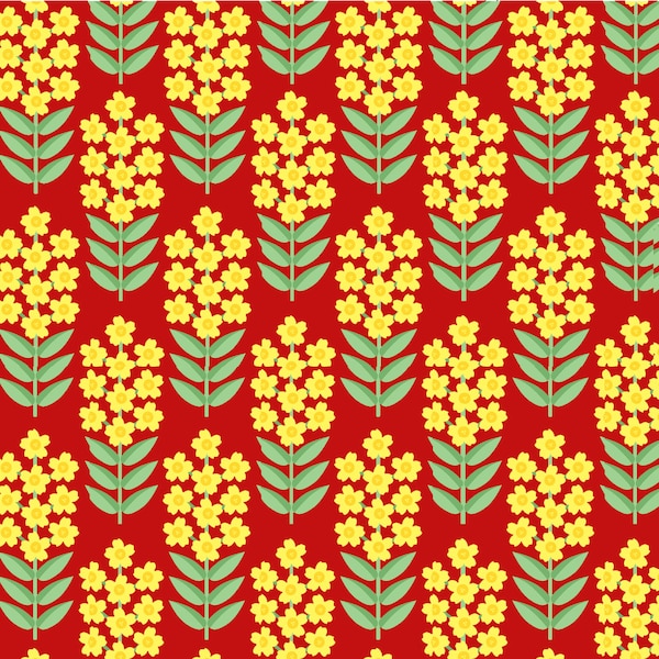 Yellow Flower Quilt Fabric, Yellow Flowers Fabric, Yellow & Red Flowers, Red Floral Fabric, Modern Quilting, Graphic Flower Fabric, Hyacinth