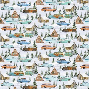 Camper Christmas, Christmas Camping Fabric, Christmas Fabric Fat Quarters, Christmas Quilting Fabric, Log Cabin Christmas