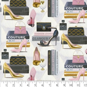 Paris Fabric, Book Fabric, Pink & Black Shoes, Paris Material, Perfume Material, Floral Paris Fabric, Pink And Black Fabric, Purse Fabric