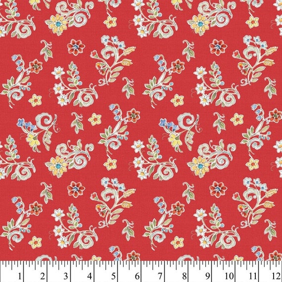 Red Floral Fabric Red & Yellow Fabric Red and Yellow | Etsy