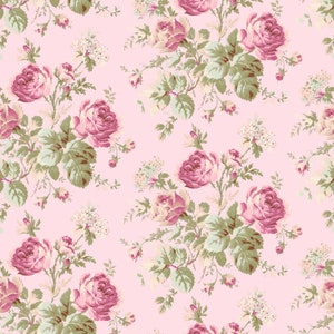 Shabby French Roses Fabric, Pink Rose Cotton, Pink Cabbage Roses Fabric, Fabric By The Yard Cotton Floral, Shabby Cottage Quilting, RTS