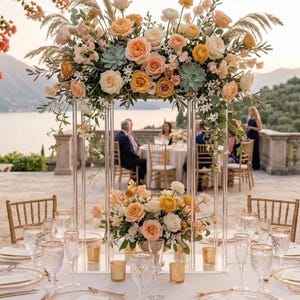 Modern Long Wide Acrylic Rectangular Wedding Centerpiece Stand – Tall Geometric Flower Column & Tabletop Vase for Receptions and Events