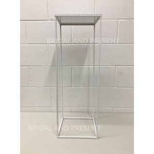CLEARANCE! White Harlow Stand Metal Rectangular Tall Centerpiece Geometric Stand Column Vase