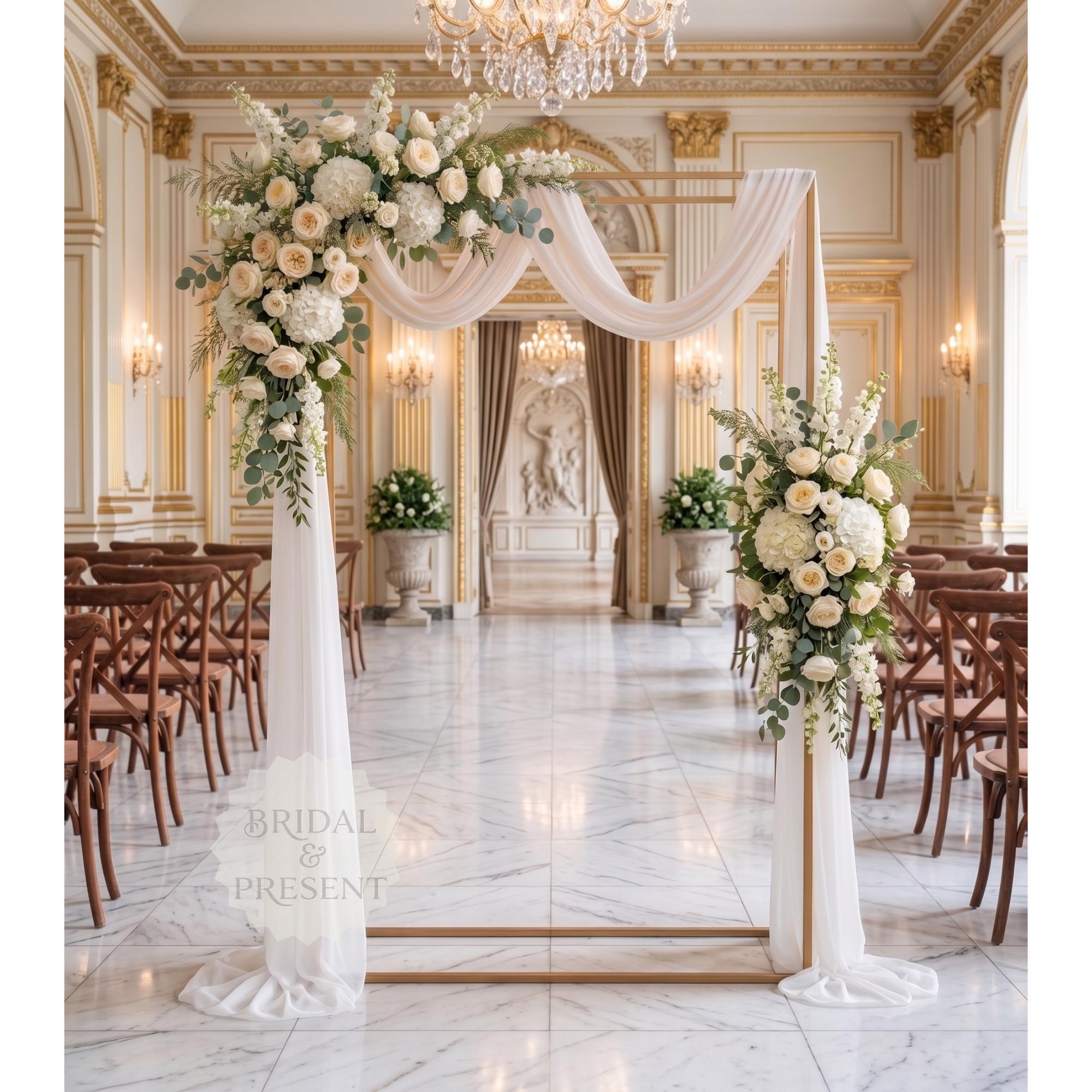 7ft Gold Metal Wedding Arch, Rectangular Backdrop Stand, Tall