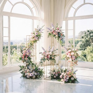 Modern Metal Rectangular Column Pedestal – Gold Wedding Flower Stand for Aisle & Reception Centerpieces