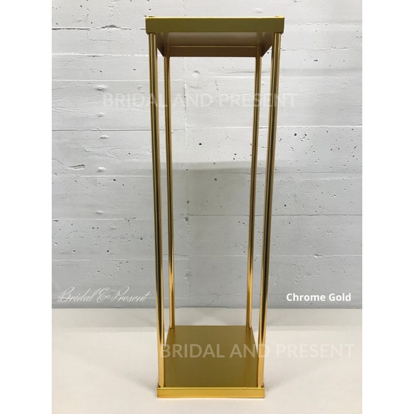 Harlow Stand - Gold Metal Rectangular Tall Centerpiece/Geometric Stand Column/Vase