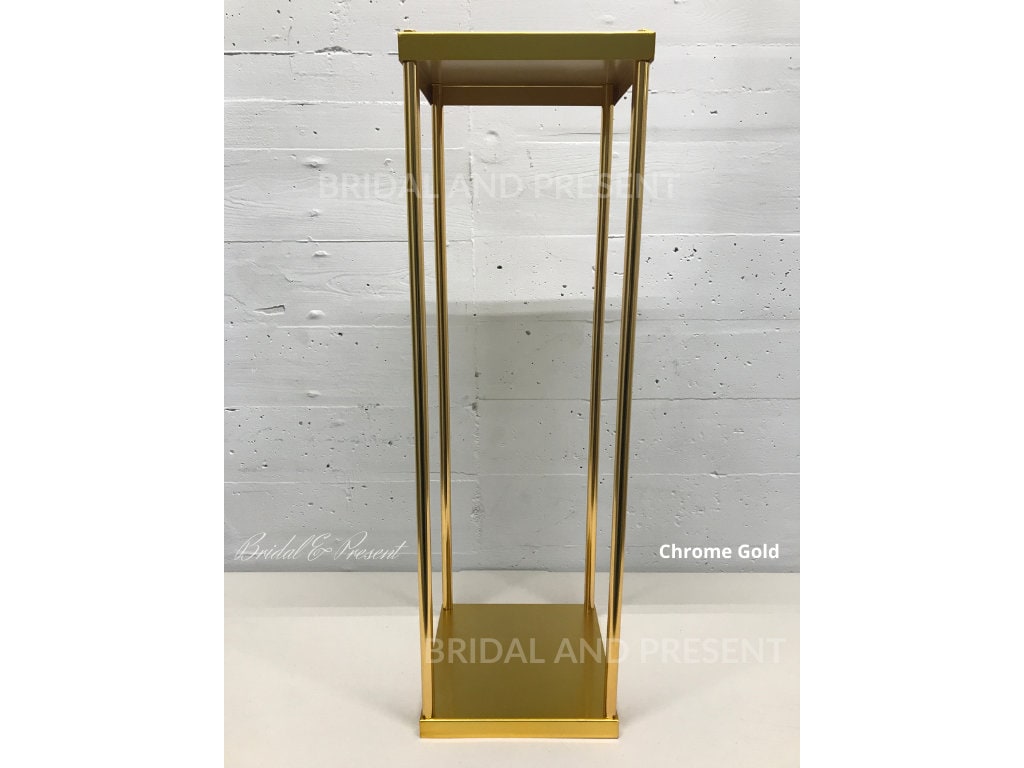 Harlow Stand - Heavy Duty Gold Metal Rectangular Tall Centerpiece/Geometric Stand Column/Vase