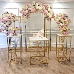 New! Set of 3 PCs Gold Pedestals-Stainless Steel Round Wedding Backdrop Stand Columns Cylinders Baby shower Party metal dessert table pillar